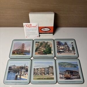 (6) Vtg Pimpernel Drink Coasters San Francisco Lombard Street Golden Gate Bridge
